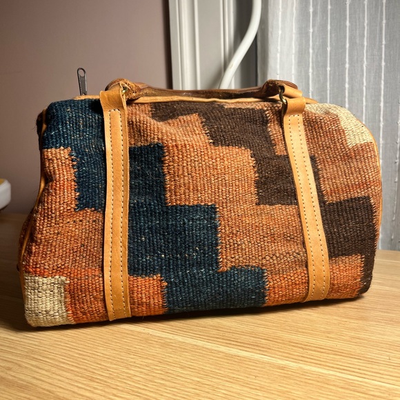 Vintage Turkish Kilim Leather Woven Satchel Bag